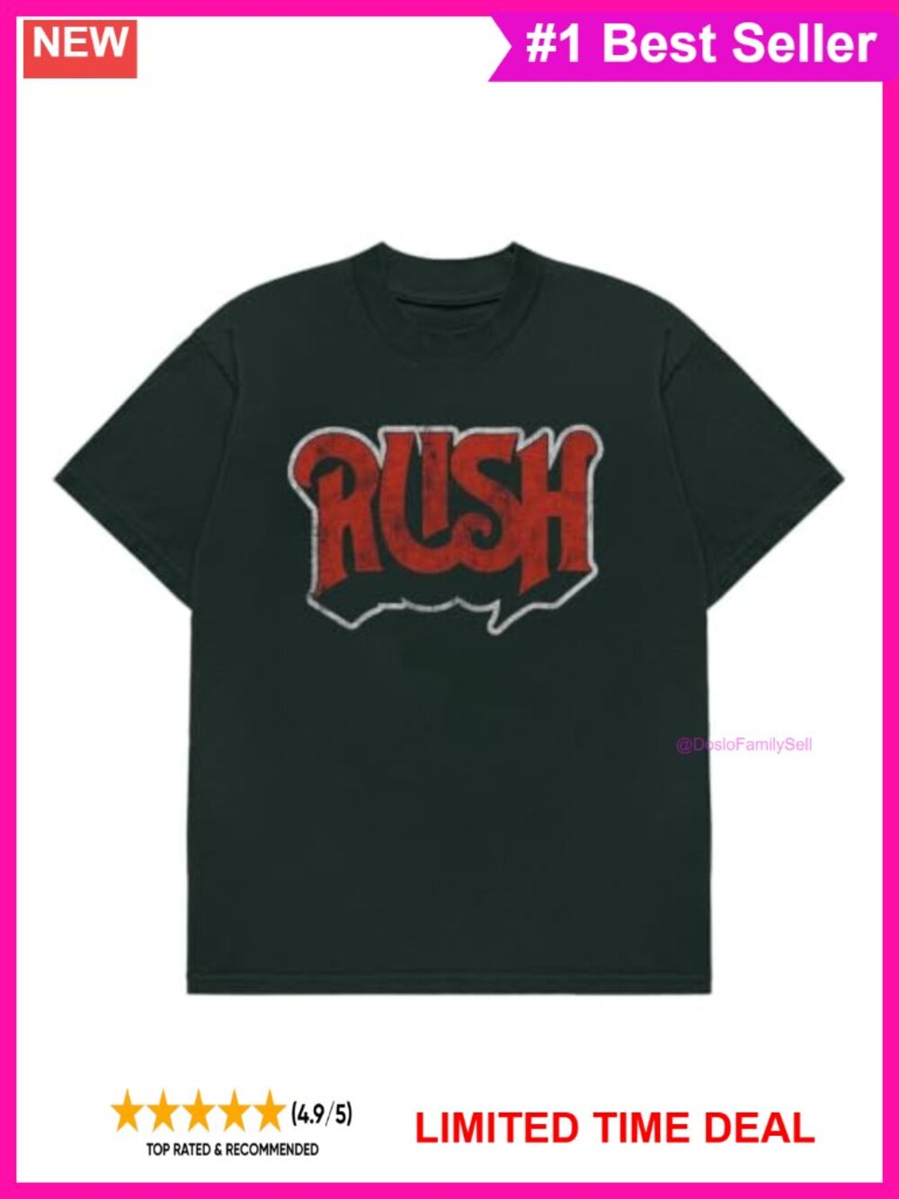 Rush Official Merch Classic Logo Graphic T-Shirt Crew Neck Short Sleeve
